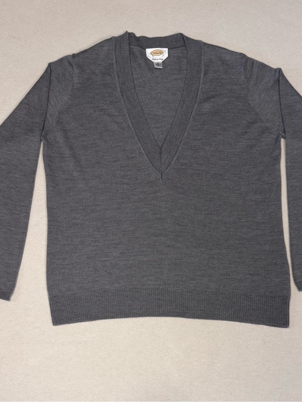Talbots Gray Deep Vneck Merino Wool Sweater,Preppy,Academia, Timeless,Minimalist